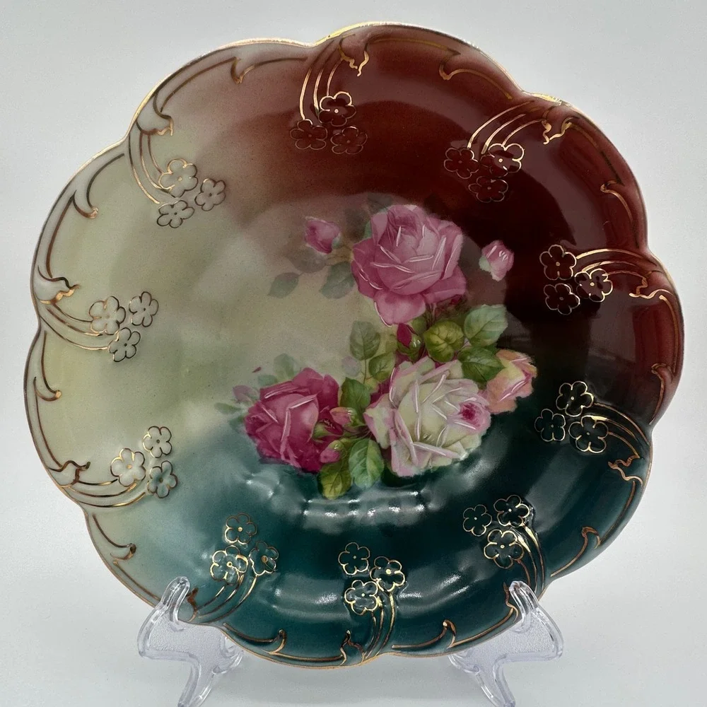 Antique CT Altwasser Germany Hand Painted Porcelain Bowl Pink Roses Gold Gilt